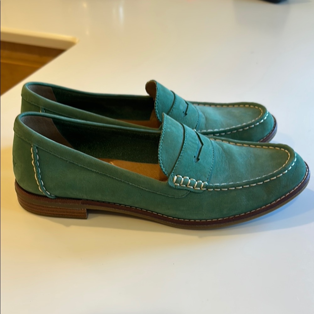 Sperry Suede Green Penny Loafers